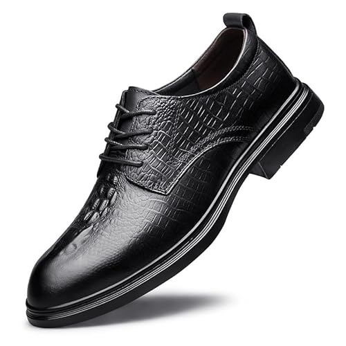HOOENG Herren-Schuhe for Schnüren, runde Zehen, Krokodildruck, einfarbig, Derby-Schuhe, rutschfeste Gummisohle, rutschfest, Low-Top-Abschlussball (Color : Schwarz, Size : 42 EU) von HOOENG