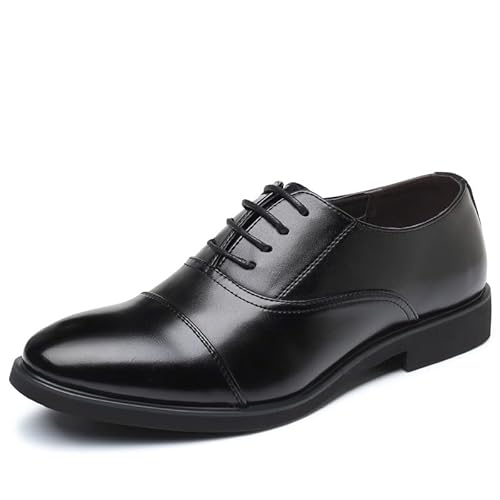 HOOENG Kleid-Oxford-Schuhe for Herren, for Schnüren, runde Zehenpartie, veganes Leder, Cap-Toe-Oxford-Schuhe, niedrige Spitze, rutschfest, for den Abschlussball (Color : Schwarz, Size : 40 EU) von HOOENG