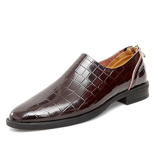 HOOENG Kleid-Oxford-Schuhe for Herren for Hineinschlüpfen, runde Zehenpartie, PU-Leder, Blockmuster, mit Reißverschluss, niedrige Oberseite, rutschfeste Gummisohle, rutschfest, Blockabsatz (Color : B von HOOENG