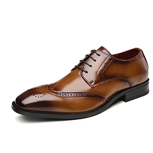 HOOENG Kleid Oxford Schuhe for Männer Lace up Derby Schuhe Brogue Geprägte Flügelspitze Burnierter Zehen Leder Slip Widerstaner Niedrig Top Anti-Slip Classic (Color : Brown, Size : 39 EU) von HOOENG