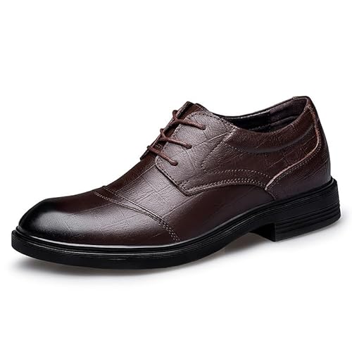 HOOENG Kleid Oxford formelle Schuhe for Männer Schnürung rund brüniert Zehen Leder Cap Toe Derby Schuhe Gummisohle rutschfest Party (Color : Braun, Size : 44 EU) von HOOENG