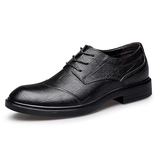 HOOENG Kleid Oxford formelle Schuhe for Männer Schnürung rund brüniert Zehen Leder Cap Toe Derby Schuhe Gummisohle rutschfest Party (Color : Schwarz, Size : 42 EU) von HOOENG