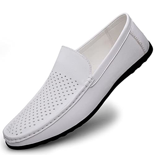 HOOENG Loafer for Herren, Mokassins, Schuhe, atmungsaktiv, schlicht, veganes Leder, rutschfest, flexibel, Flacher Absatz, Hochzeits-Slipper (Color : Weiß, Size : 45.5 EU) von HOOENG