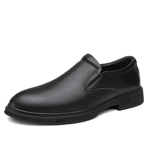 HOOENG Oxford-Kleid for Herren, for Hineinschlüpfen, runde Zehenpartie, einfarbig, Kunstleder, rutschfeste Gummisohle, rutschfest, Low-Top-Walking (Color : Schwarz, Size : 44 EU) von HOOENG