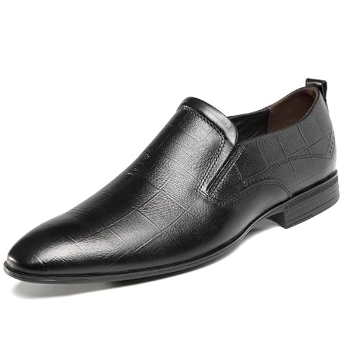 HOOENG Oxford-Kleiderschuhe for Herren, einfarbig, runde Zehenpartie, PU-Leder, rutschfeste Gummisohle, Blockabsatz, niedriges Oberteil, lässig (Color : Balck Plaid, Size : 46 EU) von HOOENG