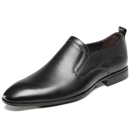 HOOENG Oxford-Kleiderschuhe for Herren, einfarbig, runde Zehenpartie, PU-Leder, rutschfeste Gummisohle, Blockabsatz, niedriges Oberteil, lässig (Color : Schwarz, Size : 39 EU) von HOOENG