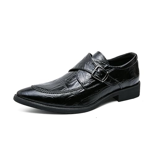 HOOENG Oxford-Kleiderschuhe for Herren, for Hineinschlüpfen, spitzer Zehenbereich, PU-Leder, Schürzenkappe, Mönchsriemen, Blockabsatz, beständig, rutschfest, lässig (Color : Schwarz, Size : 41 EU) von HOOENG