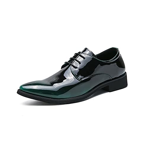 HOOENG Oxford-Kleiderschuhe for Herren for Schnüren, Spitze, brünierte Zehen, Derby-Schuhe, Kunstleder, rutschfeste Gummisohle, Rutschfester Blockabsatz, klassisch (Color : Grün, Size : 43 EU) von HOOENG