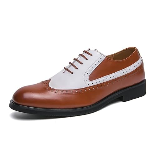 HOOENG Oxford-Kleidschuhe for Herren, for Schnüren, runde Spitze, PU-Leder, zweifarbig, Oxford-Schuhe, rutschfeste Gummisohle, rutschfest, rutschfest, Low-Top-Party (Color : Braun, Size : 45.5 EU) von HOOENG