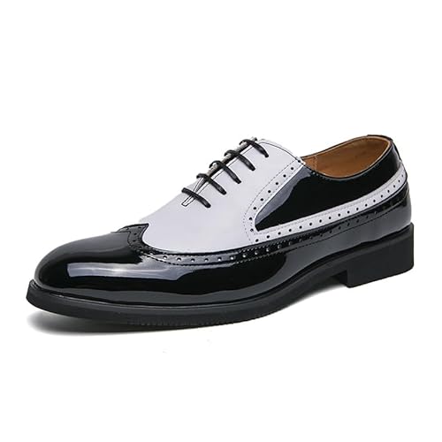 HOOENG Oxford-Kleidschuhe for Herren, for Schnüren, runde Spitze, PU-Leder, zweifarbig, Oxford-Schuhe, rutschfeste Gummisohle, rutschfest, rutschfest, Low-Top-Party (Color : Schwarz, Size : 44 EU) von HOOENG