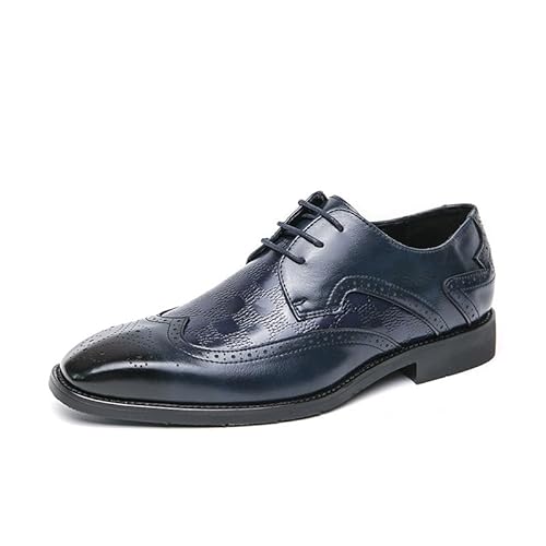 HOOENG Oxford-Schuhe for Herren, Schnürung, quadratisch, brüniert, Brogue, geprägte Flügelspitzen, Derby-Schuhe, rutschfest, Blockabsatz, Anti-Rutsch-Party (Color : Blau, Size : 44.5 EU) von HOOENG