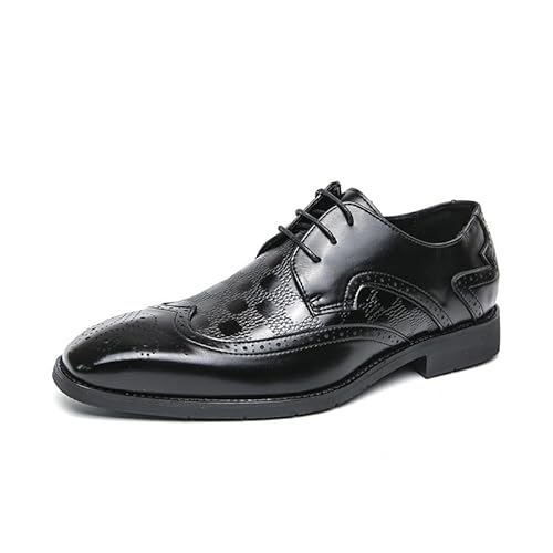 HOOENG Oxford-Schuhe for Herren, Schnürung, quadratisch, brüniert, Brogue, geprägte Flügelspitzen, Derby-Schuhe, rutschfest, Blockabsatz, Anti-Rutsch-Party (Color : Schwarz, Size : 42 EU) von HOOENG