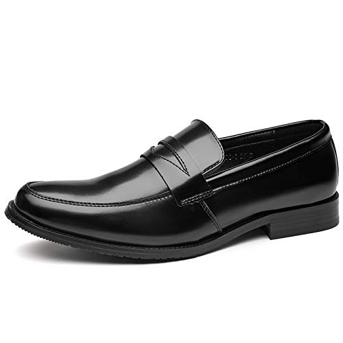 HOOENG Oxford-Schuhe for Herren, for Hineinschlüpfen, runde, brünierte Zehenpartie, Leder-Penny-Loafer, rutschfeste Gummisohle, niedriger Schaft, Blockabsatz, rutschfest, lässig (Color : Schwarz, SI von HOOENG