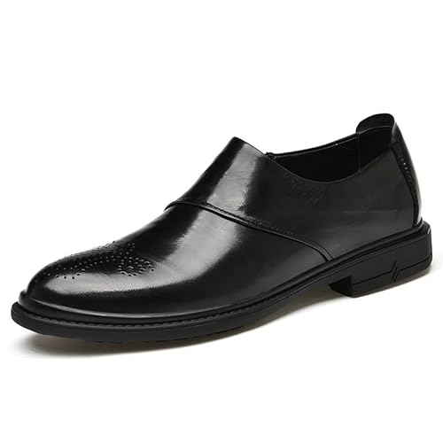 HOOENG Oxford-Schuhe for Herren, for Hineinschlüpfen, runde Brogue-Schuhe mit brünierter Spitze, rutschfeste Gummisohle, Blockabsatz, rutschfest, lässig(Color:Schwarz,Size:38 EU) von HOOENG