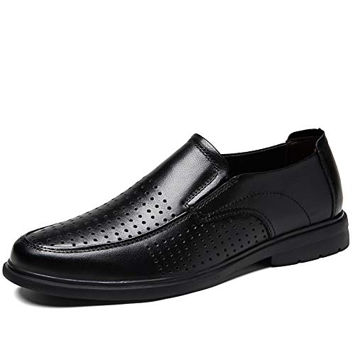 HOOENG Oxford-Schuhe for Herren, for Hineinschlüpfen, runde Zehenpartie, Lederschürze, Anti-Rutsch-Gummisohle, Low-Top, lässig (Color : Black Hollow Out, Size : 45.5 EU) von HOOENG