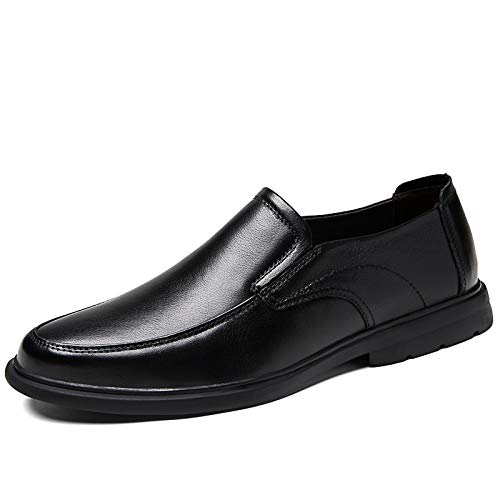 HOOENG Oxford-Schuhe for Herren, for Hineinschlüpfen, runde Zehenpartie, Lederschürze, Anti-Rutsch-Gummisohle, Low-Top, lässig (Color : Schwarz, Size : 41 EU) von HOOENG