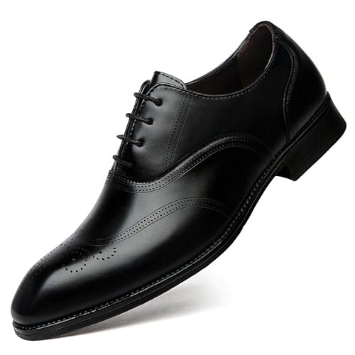 HOOENG Oxford-Schuhe for Herren, for Schnüren, quadratische, brünierte Zehenpartie, Brogue-Flügelspitzen, veganes Leder, Derby-Schuhe, rutschfest, Blockabsatz, niedrige Oberseite, rutschfeste Gummisoh von HOOENG