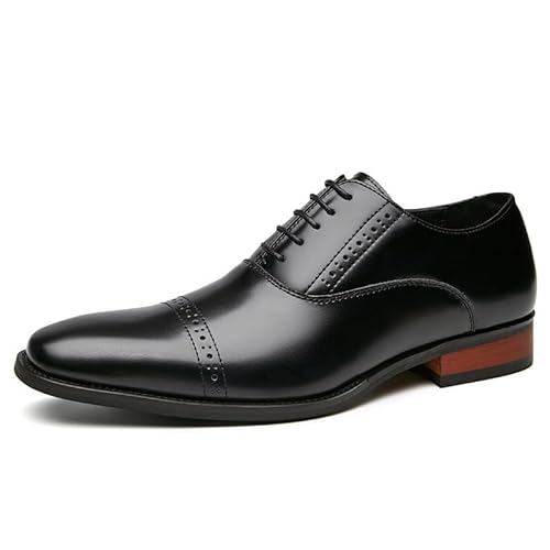 HOOENG Oxford-Schuhe for Herren, for Schnüren, quadratische Zehenpartie aus brüniertem Leder, Brogue-Kappe, rutschfeste Gummisohle, rutschhemmender Blockabsatz, klassisch(Color:Schwarz,Size:41 EU) von HOOENG