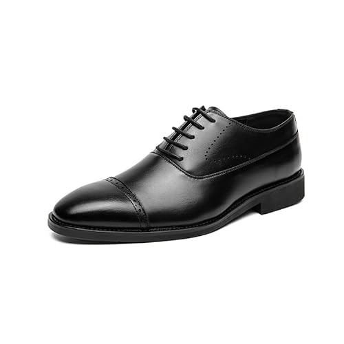 HOOENG Oxford-Schuhe for Herren, for Schnüren, runde Spitze, PU-Leder, Cap-Toe-Oxford-Schuhe, Low-Top, rutschfeste Gummisohle, rutschfest, Blockabsatz, Hochzeit (Color : Schwarz, Size : 39 EU) von HOOENG