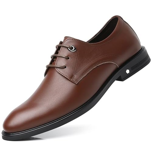 HOOENG Oxford-Schuhe for Herren, for Schnüren, runde Spitze, einfarbig, PU-Leder, Derby-Schuhe, rutschfest, Blockabsatz, rutschfest, Low-Top-Party (Color : Dunkelbraun, Size : 38 EU) von HOOENG