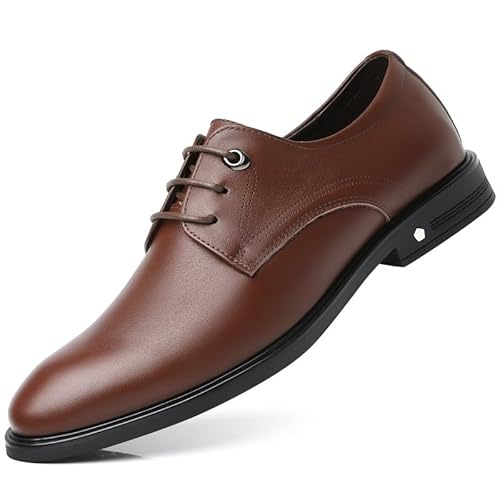 HOOENG Oxford-Schuhe for Herren, for Schnüren, runde Spitze, einfarbig, PU-Leder, Derby-Schuhe, rutschfest, Blockabsatz, rutschfest, Low-Top-Party (Color : Dunkelbraun, Size : 43 EU) von HOOENG