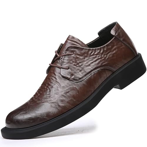 HOOENG Oxford-Schuhe for Herren, for Schnüren, runde brünierte Zehenpartie, Derby-Schuhe aus Kunstleder, Blockabsatz, niedriger Schaft, rutschfest, klassisch(Color:Braun,Size:42 EU) von HOOENG