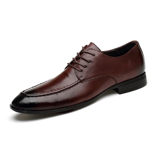 HOOENG Oxford-Schuhe for Herren, for Schnüren, spitz, brüniert, mit Schürze, Zehen, Leder, Derby-Schuhe, Gummisohle, rutschfest, rutschfest, Party (Color : Dunkelbraun, Size : 36 EU) von HOOENG