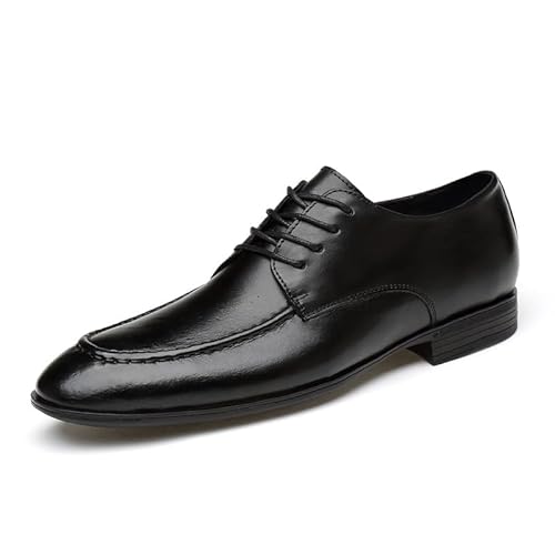 HOOENG Oxford-Schuhe for Herren, for Schnüren, spitz, brüniert, mit Schürze, Zehen, Leder, Derby-Schuhe, Gummisohle, rutschfest, rutschfest, Party (Color : Schwarz, Size : 44.5 EU) von HOOENG