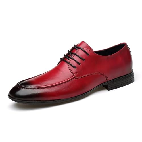 HOOENG Oxford-Schuhe for Herren, for Schnüren, spitz, brüniert, mit Schürze, Zehen, Leder, Derby-Schuhe, Gummisohle, rutschfest, rutschfest, Party (Color : rot, Size : 44 EU) von HOOENG