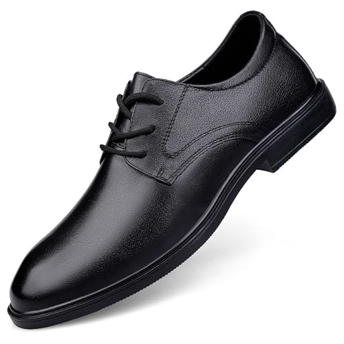 HOOENG Oxford-Schuhe for Herren, mit Schnürung, runde Zehenpartie, Leder-Derby-Schuhe, Blockabsatz, rutschfest, niedrige Oberseite, Gummisohle(Color:Schwarz,Size:38 EU) von HOOENG