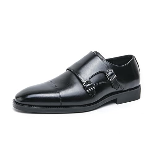 HOOENG Oxford-Schuhe for Herren for Hineinschlüpfen, Spitze, brünierte Zehenpartie, veganes Leder, doppelter Monk-Riemen, niedriger Schaft, Blockabsatz, rutschfeste Gummisohle, rutschfest (Color : Sc von HOOENG