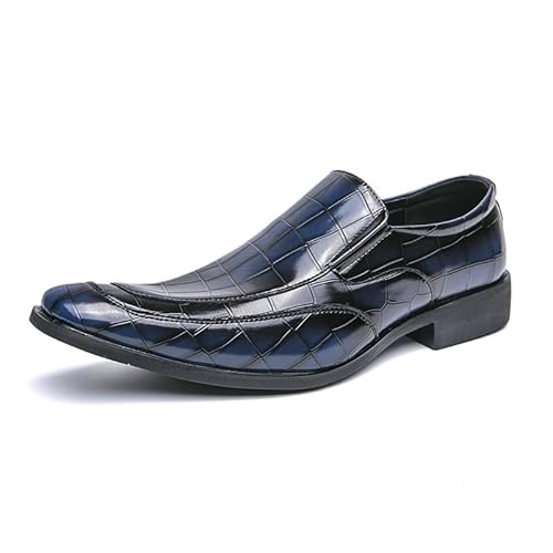 HOOENG Oxford-Schuhe for Herren for Hineinschlüpfen, quadratisch, brünierte Zehenschürze, Zehenblockmuster, Blockabsatz, rutschfest, niedrige Oberseite, Gummisohle, lässig (Color : Blau, Size : 44.5 von HOOENG