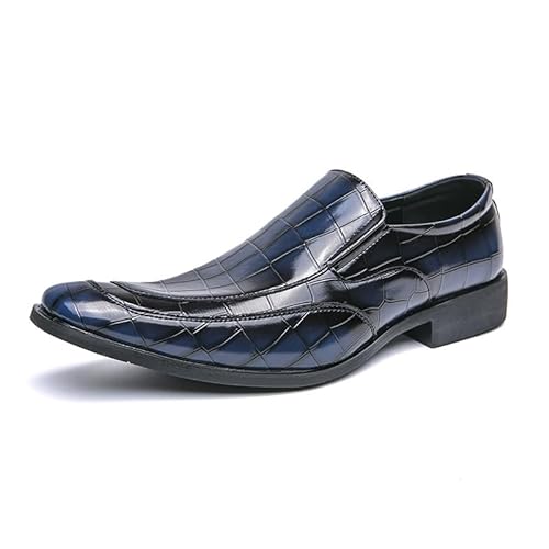 HOOENG Oxford-Schuhe for Herren for Hineinschlüpfen, quadratisch, brünierte Zehenschürze, Zehenblockmuster, Blockabsatz, rutschfest, niedrige Oberseite, Gummisohle, lässig (Color : Blau, Size : 40 E von HOOENG