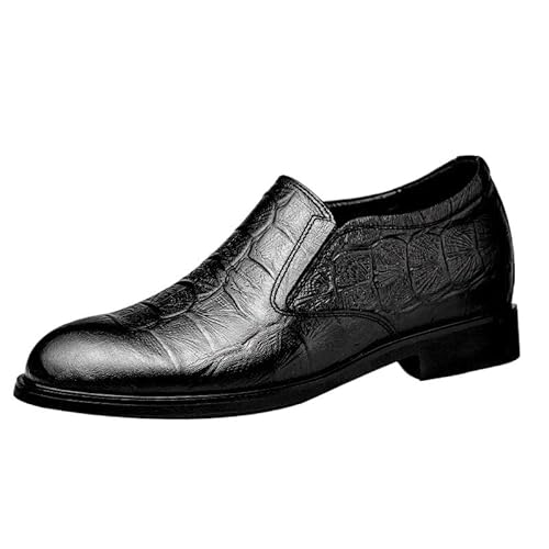 HOOENG Oxford-Schuhe for Herren for Hineinschlüpfen mit Krokoprägung, höhenverstellbar, 7,9 cm, Leder, rutschfest, Gummisohle, Blockabsatz, for Gehen (Color : Schwarz, Size : 43 EU) von HOOENG