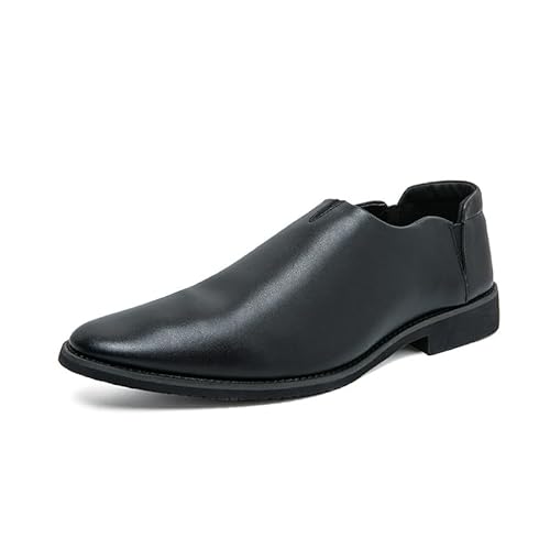 HOOENG Oxford-Schuhe for Herren for Hineinschlüpfen mit spitzer Zehenpartie, veganes Leder, einfarbig, rutschfest, niedrige Oberseite, Gummisohle for Gehen (Color : Schwarz, Size : 42 EU) von HOOENG