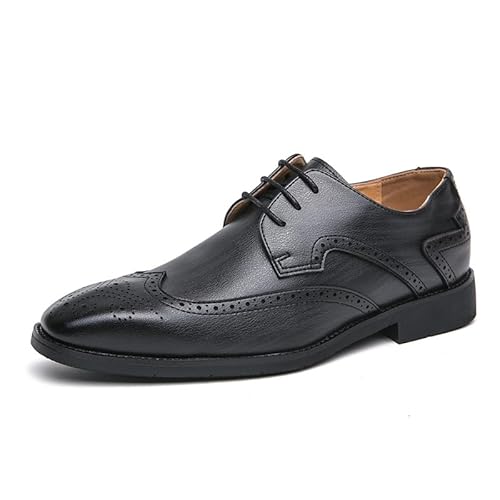 HOOENG Oxford-Schuhe for Herren mit Schnürung, quadratische Zehenpartie, Kunstleder, Brogue, geprägte Flügelkappe, Derby-Schuhe mit Gummisohle, niedriger Schaft, rutschfest, Blockabsatz, klassisch(Col von HOOENG