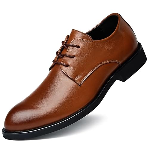 HOOENG Oxford-Schuhe for Herren mit Schnürung, spitzer Zehenbereich, Leder, einfarbig, Derby-Schuhe, niedriger Blockabsatz, widerstandsfähig, rutschfest, for Hochzeit(Color:Braun,Size:42 EU) von HOOENG