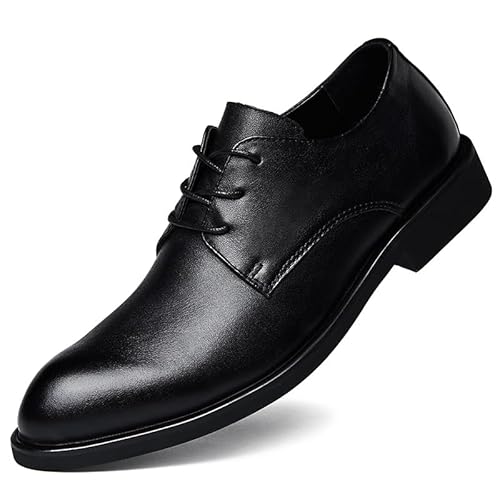 HOOENG Oxford-Schuhe for Herren mit Schnürung, spitzer Zehenbereich, Leder, einfarbig, Derby-Schuhe, niedriger Blockabsatz, widerstandsfähig, rutschfest, for Hochzeit(Color:Schwarz,Size:44.5 EU) von HOOENG