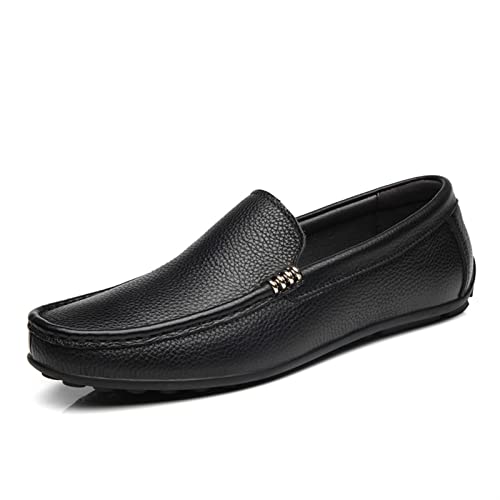 HOOENG Rauchen von Loafer Schuhe for Männer Echtes Leder Nähen Details Runde Zehe Flexible Lightweight Resistant Anti-Rutsch (Color : Black, Size : 44 EU) von HOOENG
