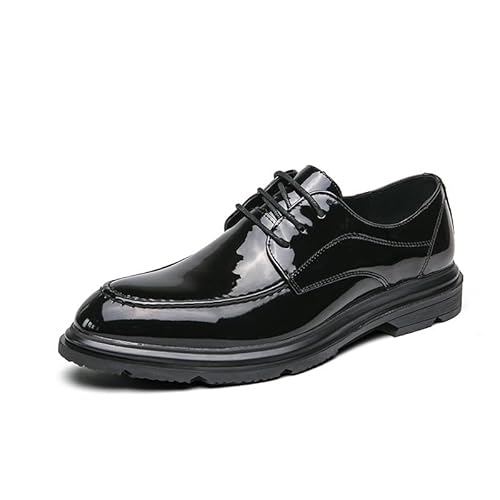 HOOENG Schuhe Kleid Oxford for Männer Schnüren Spitz Zulaufend Lackleder Schürze Zehen Derby Schuhe Blockabsatz Anti-Rutsch rutschfest Party(Size:42 EU) von HOOENG