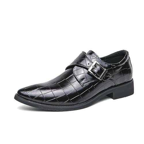 HOOENG Schuhe Kleid Oxford for Männer Slip On Spitze Brünierte Zehen Kunstleder Plaid Geprägt Monk Strap Blockabsatz rutschfeste Anti-Rutsch-Funktion (Color : Schwarz, Size : 39 EU) von HOOENG