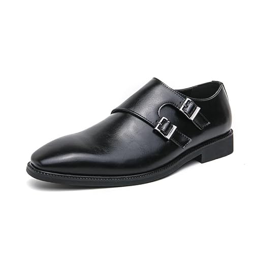 HOOENG Schuhe Kleid Oxford for Männer Slip On Spitze Zehen PU Leder Doppel Monk Strap Gummisohle rutschfeste Anti-rutsch Low Top Arbeiten(Color:Schwarz,Size:38 EU) von HOOENG