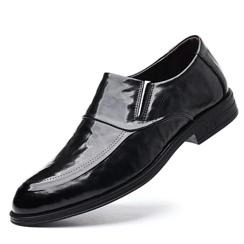 HOOENG Schuhe Kleid Oxford for Männer Slip-on Spitze Brünierte Zehen Leder Schürze Zehen Gummisohle Blockabsatz rutschfest Anti-Rutsch-Gehen (Color : Schwarz, Size : 39 EU) von HOOENG