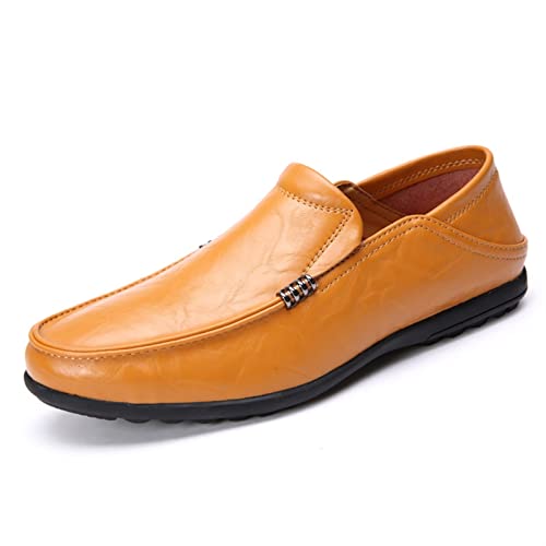 HOOENG Smoking Loafer Driving Mokassins for Herren Leichte venezianische Loafer Leder Flexibler Flacher Absatz Widerstandsfähiger Outdoor-Slip-On (Color : Orange, Size : 43 EU) von HOOENG