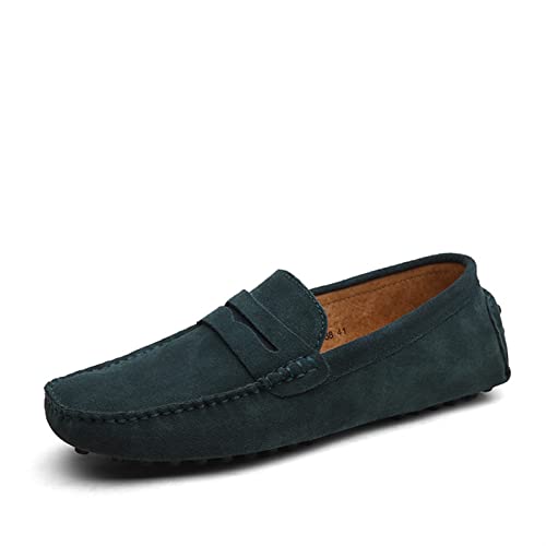 Slipper Rauchen von Loafer Schuhe for Männer Echtes Leder Wildleder Vamp Penny Loafer Nähte Details Runder TOE Weiche Komfortable Widerstandsresistent Casual Slip On ( Color : Navy , Size : 46 EU ) von HOOENG