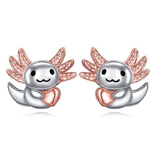 Axolotl Ohrring Halskette Schmuck Geschenke für Mädchen Frauen 925 Sterling Silber Nette Tier Huggie Hoop Ohrringe für empfindliche Ohren (Axolotl Stud) von HOOHWE