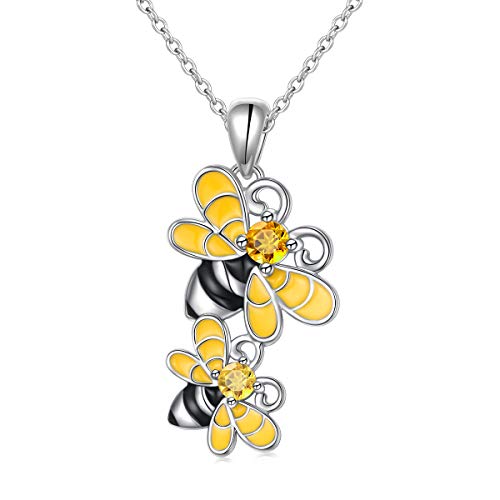 HOOHWE Biene Halskette Damen 925 Sterling Silber Anhänger Süße Bienen mutter Tochter Halskette Bee Schmuck Geschenk Teenager Mädchen von HOOHWE