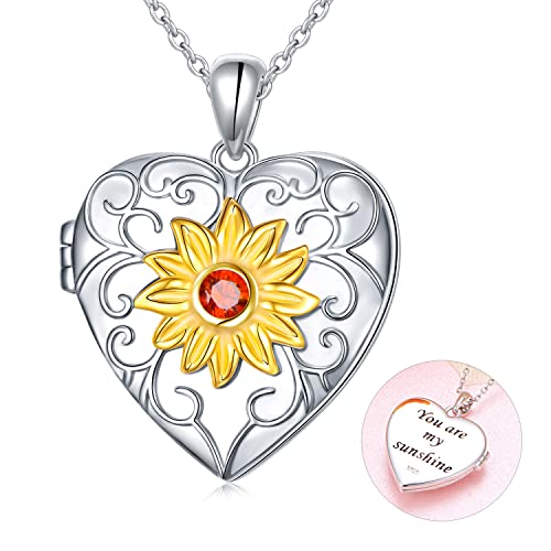 HOOHWE Foto Medaillon Anhänger mit bild 925 Sterling Silber Liebe Herz Halskette Sonnenblume Andenken Gold Memory Anhänger Geschenke für Damen Mutter Schwestern Tochter Du bist mein Sonnenschein von HOOHWE