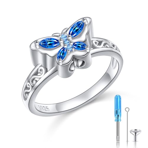 Einäscherung Schmuck S925 Sterling Silber Asche Ring Urne Ringe für Asche Schmetterling Ringe Memorial Urnen Schmuck Andenken für Damen 54 von HOOHWE