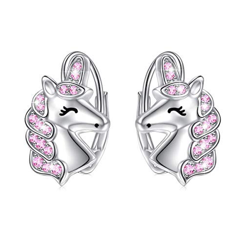 Einhorn Silber Ohrringe - 925 Sterling Silber, Mädchen & Kinder Leverback Ohrringe - Einhorn Schmuck für Damen & Geburtstag Geschenke von HOOHWE